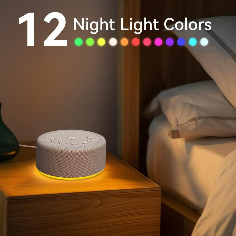 Hushing Sound Machine Night Light White Noise Brown Noise Machine 30 Non Looping Sounds 12 Lights 5 Timers 36 Adjustable Volume Memory Function Sleep Sounds Machine for Baby Kids Adult & Home Office Travel - Image 3